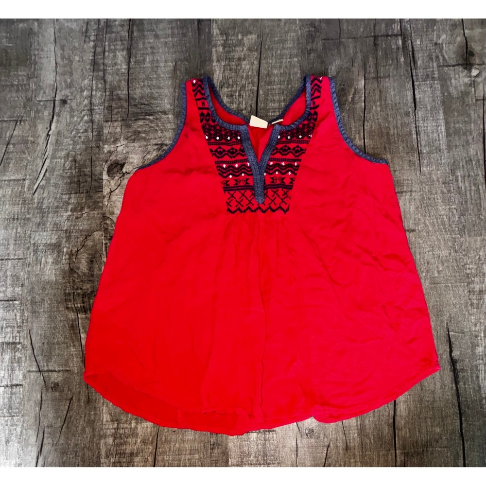 Mudd Girls Red Embroidered Sleeveless Tank‎ Top Size 12 Rayon Boho Sequin Bib